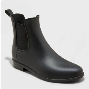 a new day  SZ 11 Chelsea Black Ankle Rainboot waterproof modern retro essential